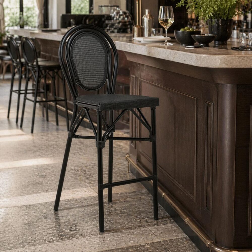 Σκαμπό μπαρ Dezyan μαύρο αλουμίνιο-μαύρο textilene 41.5x53.5x116εκ