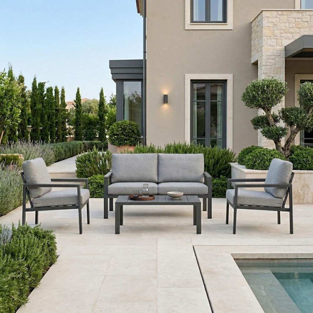 Σετ σαλόνι κήπου Fashionable 4τμχ ύφασμα σε γκρι και αλουμίνιο-polywood σε ανθρακί