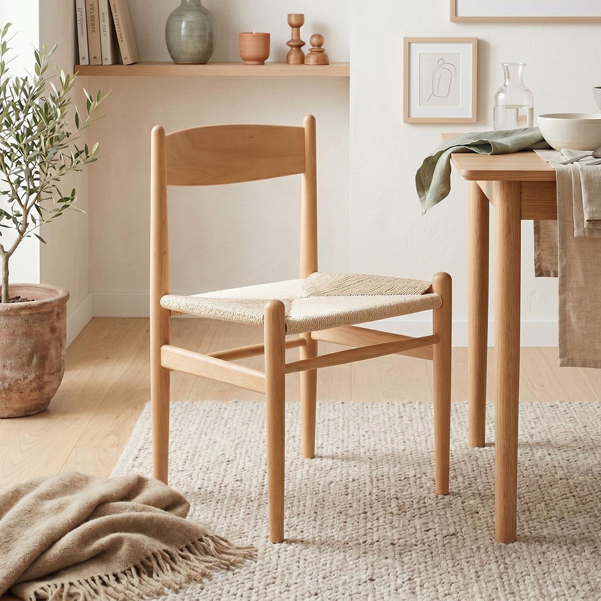 Καρέκλα Conan φυσικό ξύλο oξιάς-έδρα φυσικό σχοινί 52x46x78εκ