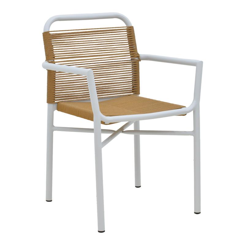 Καρέκλα - Πολυθρόνα αλουμινίου Clutch στοιβαζόμενη λευκός σκελετός-φυσικό rattan 55x56x80 εκ.