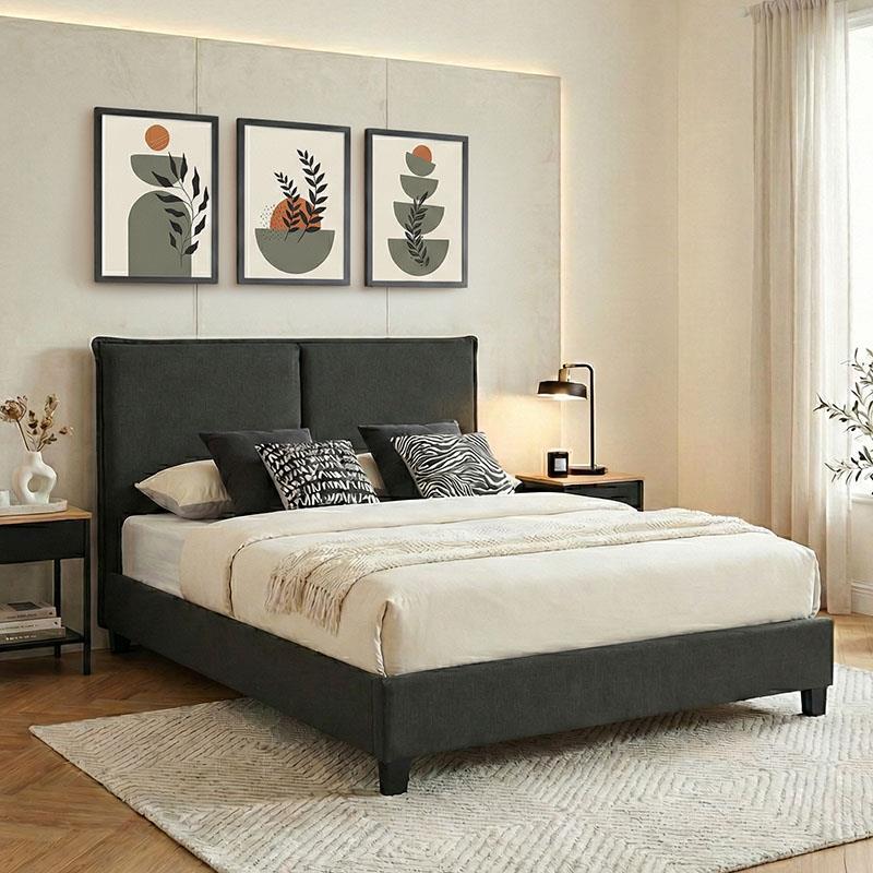 Κρεβάτι διπλό Majus ύφασμα ανθρακί-beige 160x200εκ