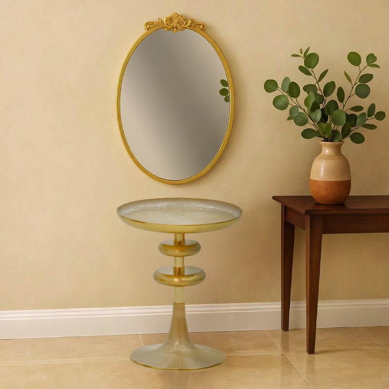 Βοηθητικό τραπέζι Trego I Inart χρυσό-λευκό μέταλλο Φ33x42εκ