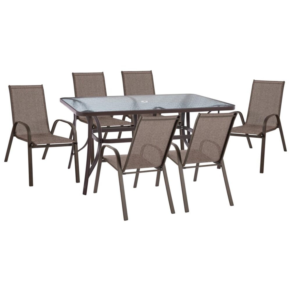 Σετ Κήπου Τραπεζαρία C5119.02 7τεμ Καφέ με Τραπέζι 150x90x71 εκ. & 6 Καρέκλες