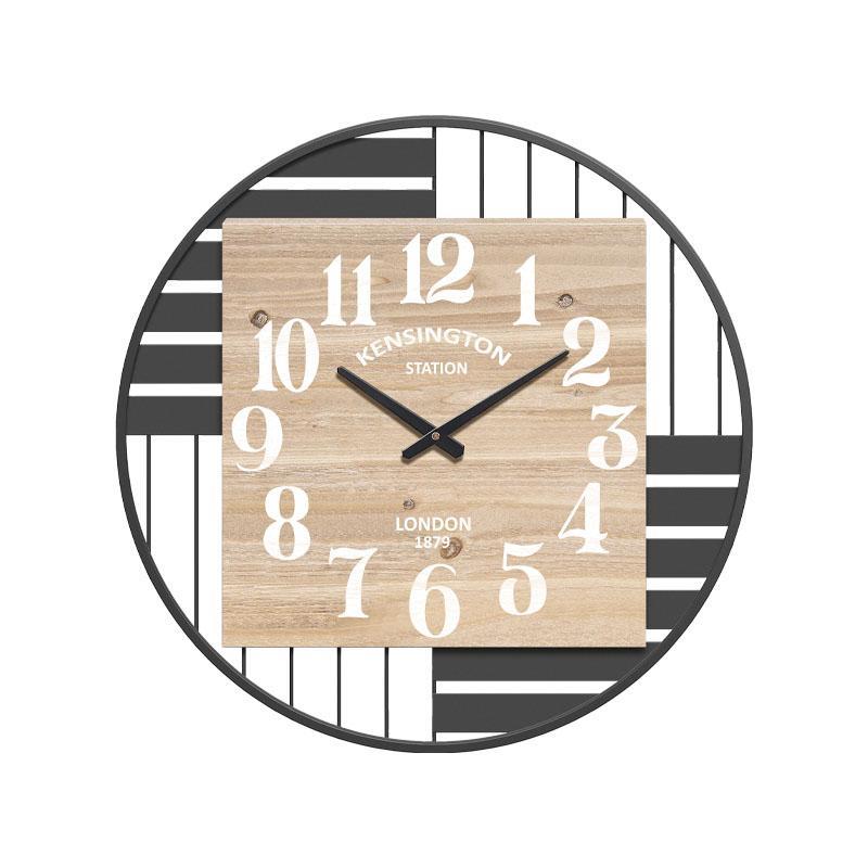 Ρολοϊ τοίχου Kensington Station Fylliana Μαύρο Μεταλλικό Φ60εκ.