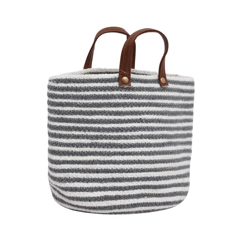 Διακοσμητικό Στρογγυλό Υφασμάτινο Καλάθι Dori FL117 Fylliana Σκούρο Γκρι - Λευκό 22x22 εκ.