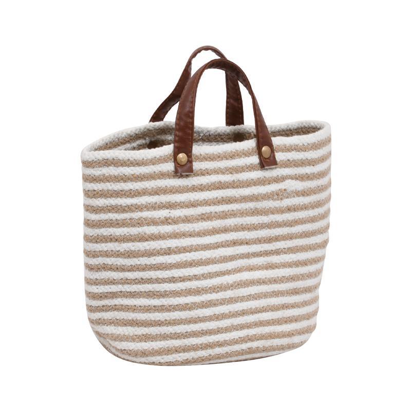 Διακοσμητικό Στρογγυλό Υφασμάτινο Καλάθι Dori FL118 Fylliana Μπεζ - Λευκό 22x22 εκ.