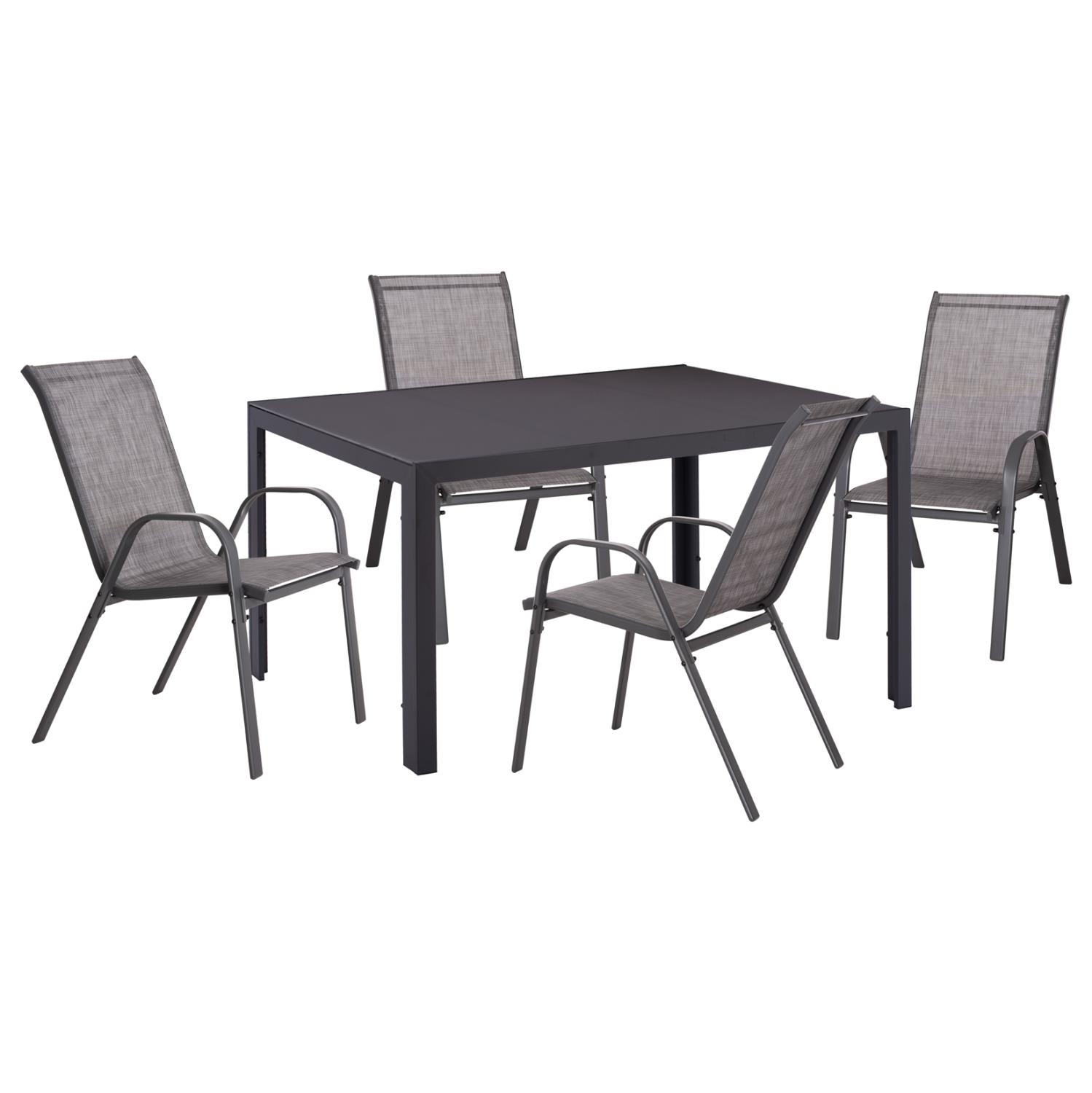 Σετ Κήπου Τραπεζαρία LEOFER C21004 5τεμ Γκρί Μεταλλικό με Τραπέζι 150x90x75 εκ. & 4 Καρέκλες