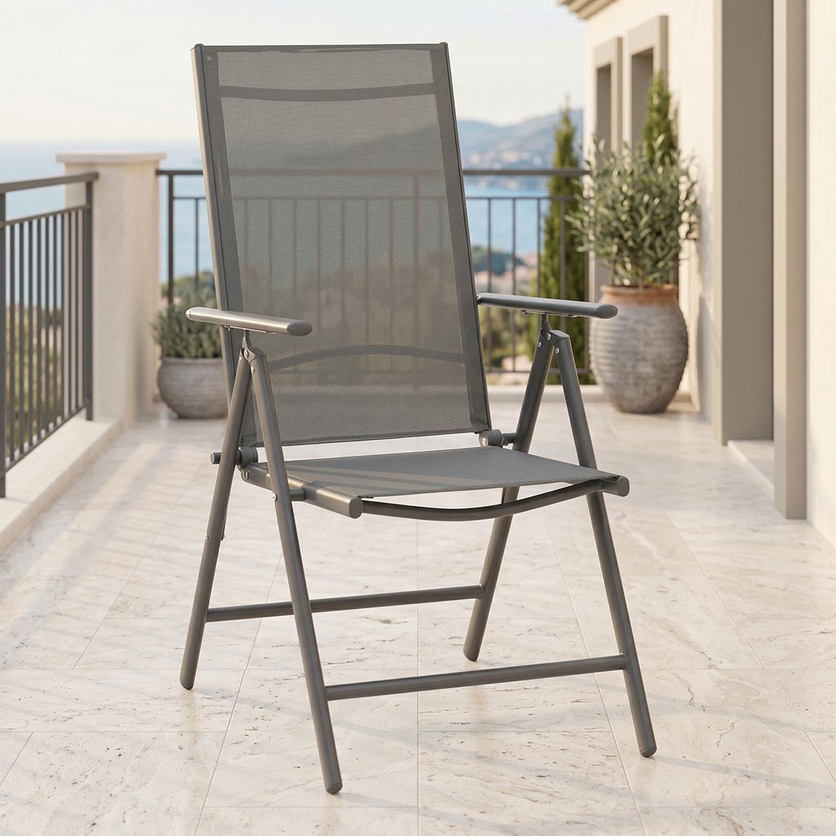 Καρέκλα - Πολυθρόνα Candor 5 θέσεων ανθρακί αλουμίνιο και γκρι textilene 65x56x106 εκ.