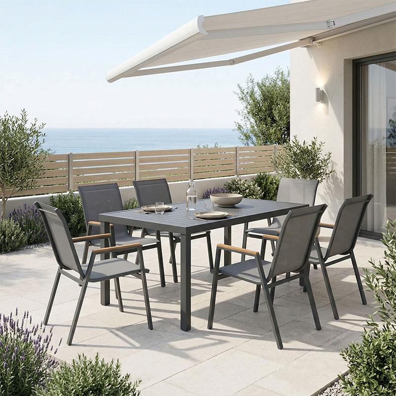 Σετ Τραπεζαρία Azelie-Kliton 7τεμ ανθρακί ύφασμα-ανθρακί αλουμίνιο 77x55x94εκ