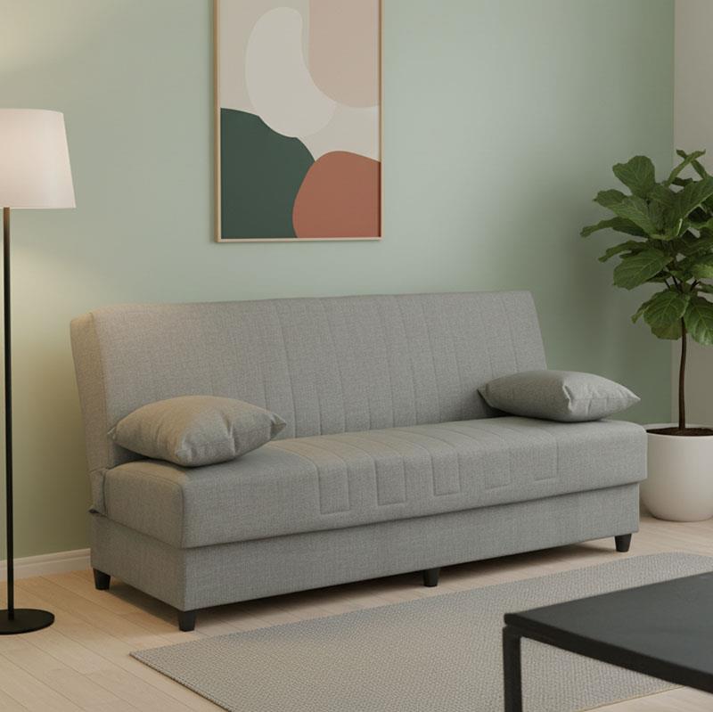 Καναπές - Κρεβάτι Romina Τριθέσιος με Αποθηκευτικό χώρο Ύφασμα Ανοικτό Γκρί 190x75x85 εκ.