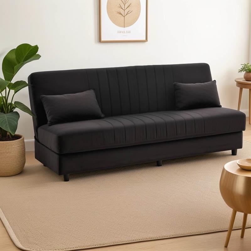 Καναπές - Κρεβάτι Romina Τριθέσιος με Αποθηκευτικό χώρο Ύφασμα Μαύρο 190x85x90 εκ.