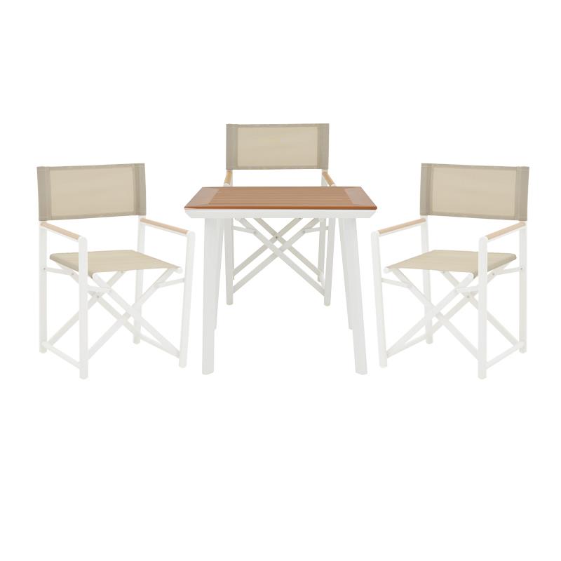 Σετ Τραπεζαρία Mabu-Synergy 3τεμ λευκό αλουμίνιο και plywood σε φυσικό χρώμα 80x80x74εκ