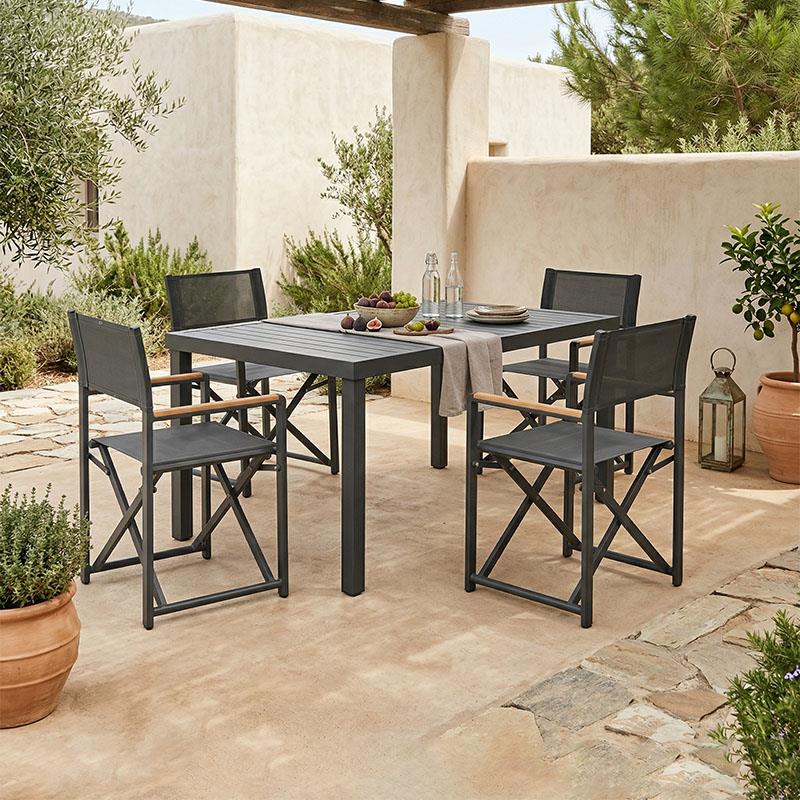 Σετ Τραπεζαρία Mabu-Klinton 5τεμ αλουμίνιο και ύφασμα σε ανθρακί απόχρωση 150x80x74εκ