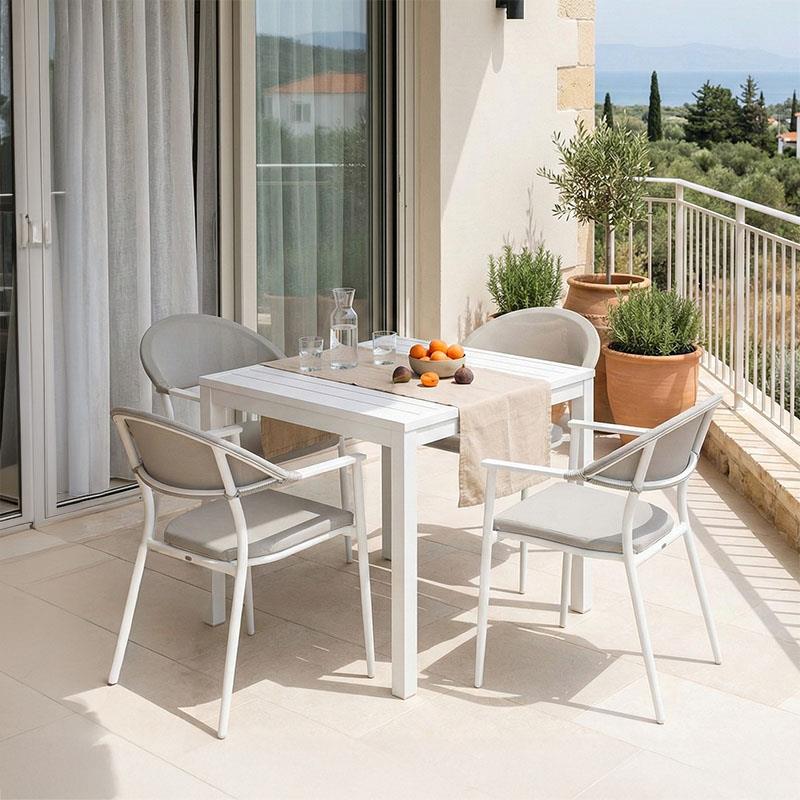 Σετ Τραπεζαρία Kliton - Pino 5τεμ αλουμίνιο σε λευκή απόχρωση 80x80x74εκ