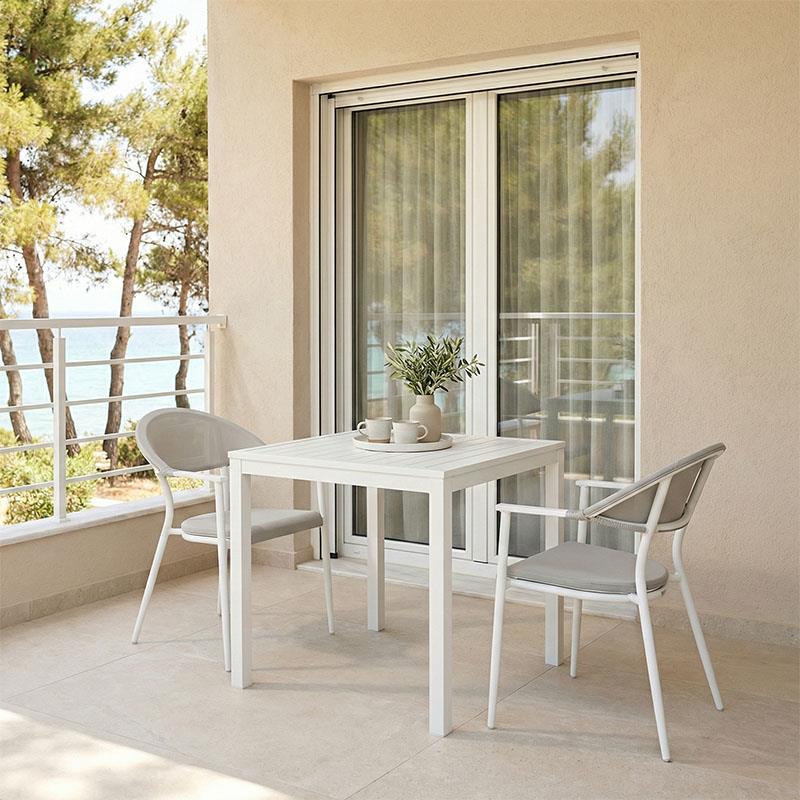 Σετ Τραπεζαρία Kliton - Pino 3τεμ αλουμίνιο σε λευκή απόχρωση 80x80x74εκ