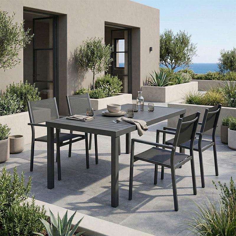 Σετ Τραπεζαρία Moly-Kliton B 5τεμ αλουμινίου και ανθρακί textilene 150x80x74εκ