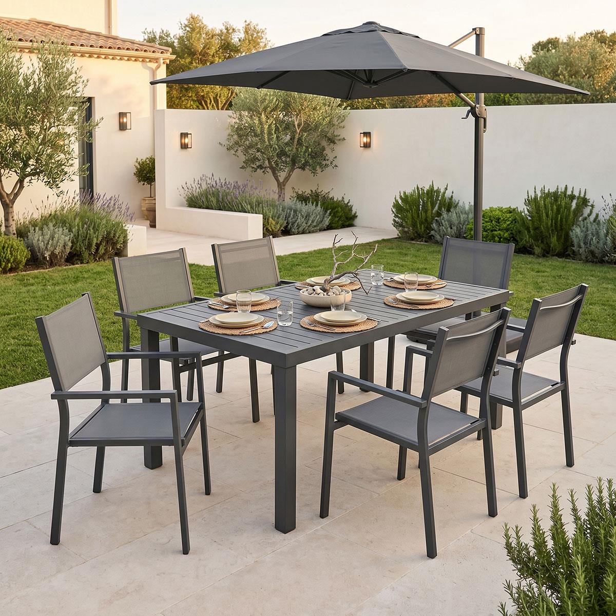 Σετ Τραπεζαρία Moly-Kliton B 7τεμ αλουμινίου και ανθρακί textilene 150x80x74εκ