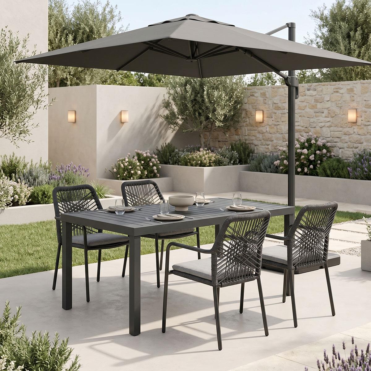 Σετ Τραπεζαρία Kherson-Kliton A 5τεμ αλουμινίου και σχοινί σε ανθρακί απόχρωση 150x80x74εκ