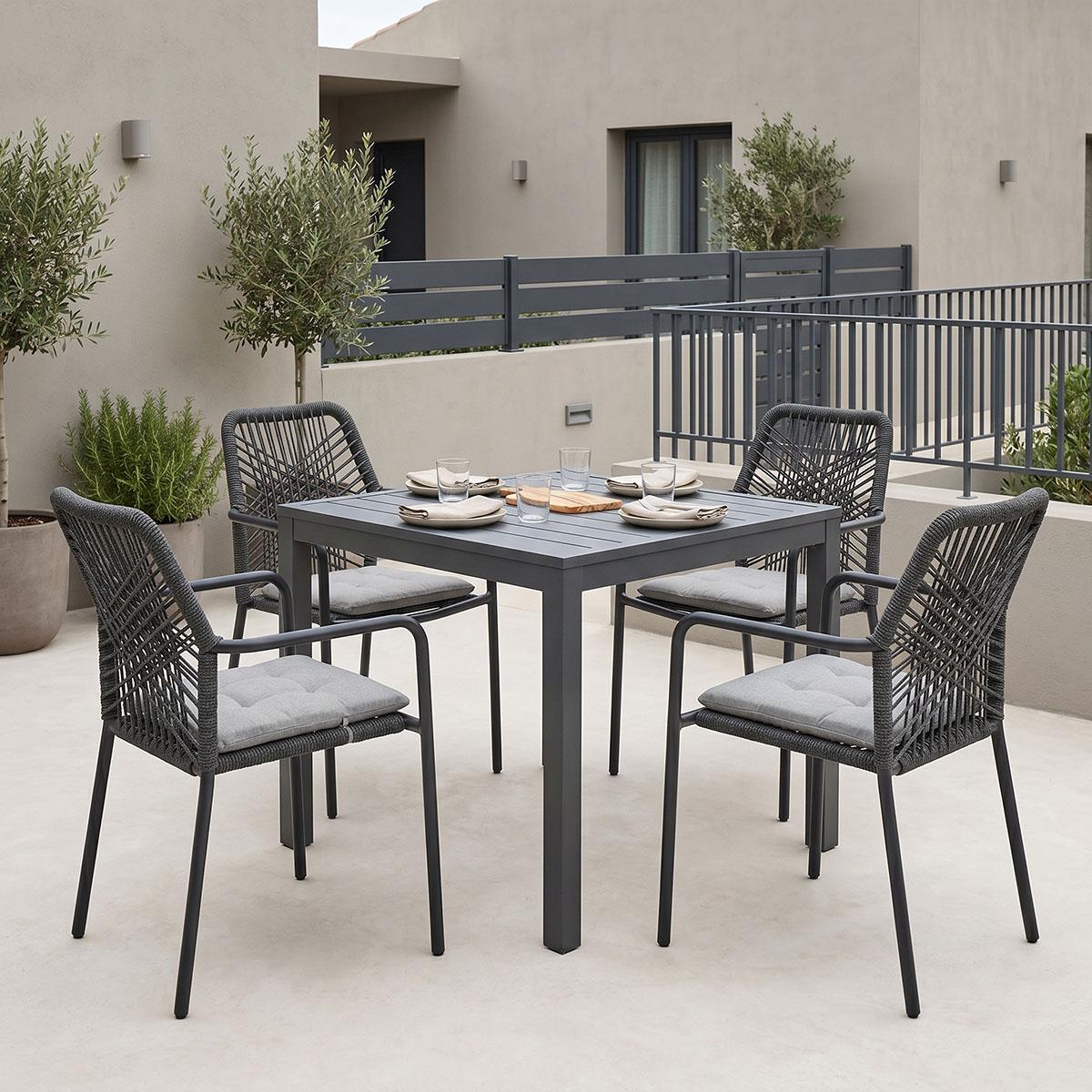 Σετ Τραπεζαρία Kliton-Kherson 5τεμ αλουμίνιο σε ανθρακί απόχρωση 80x80x74εκ