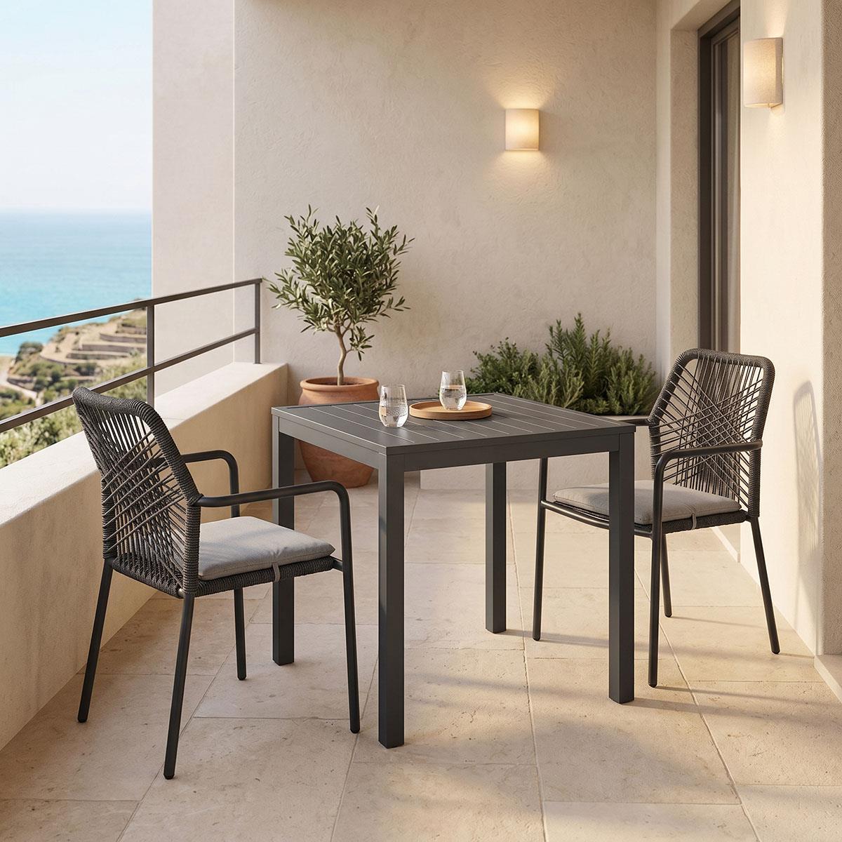 Σετ Τραπεζαρία Kliton-Kherson 3τεμ αλουμίνιο σε ανθρακί απόχρωση 80x80x74εκ