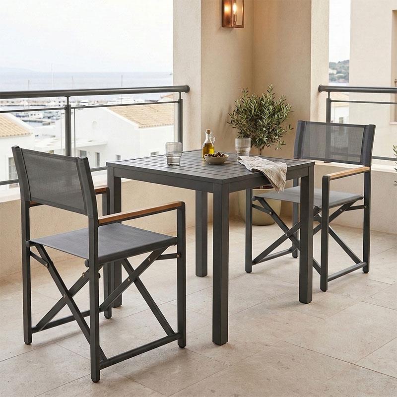 Τραπεζαρία Kliton-Mabu σετ 3τεμ αλουμίνιο σε ανθρακί απόχρωση 80x80x74εκ