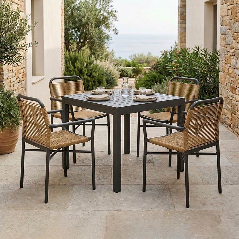 Σετ Τραπεζαρία Kliton - Clutch 5τεμ  αλουμίνιο σε ανθρακί απόχρωση 80x80x74εκ