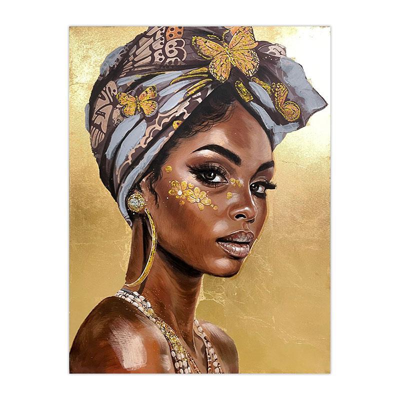 Πίνακας σε Καμβά African lady Fylliana Μπέζ -Καφέ και Γκρί 60x3x80εκ.