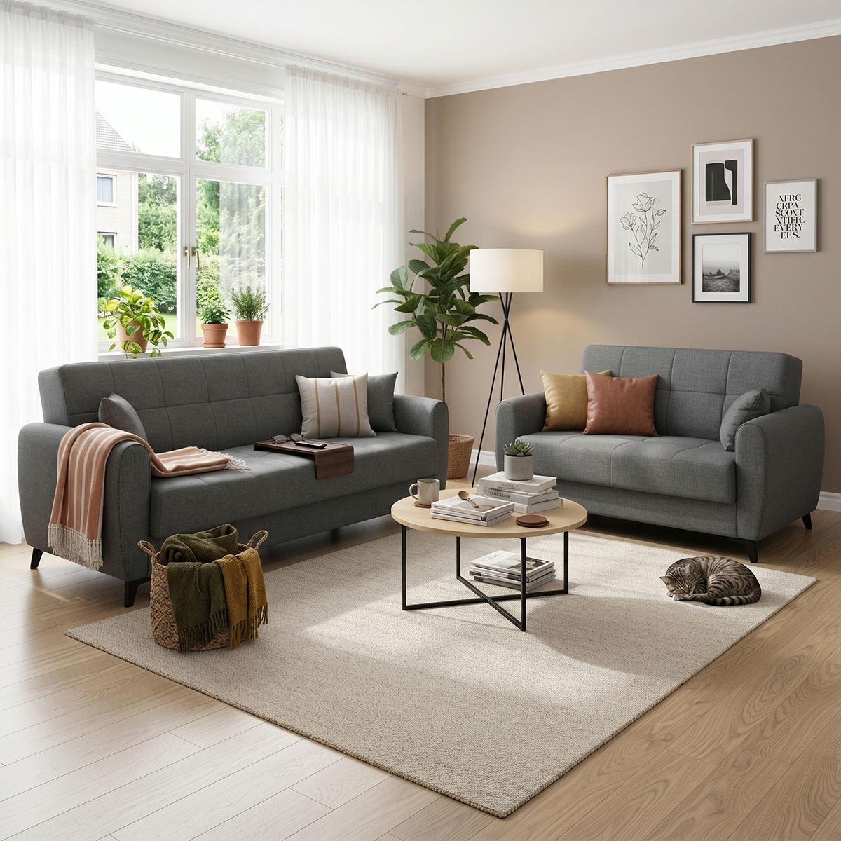 Σετ σαλονιού Lincoln 2τεμ ύφασμα σε ανθρακί απόχρωση