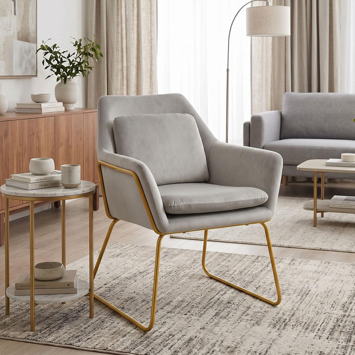 Πολυθρόνα Mira βελούδο γκρι-χρυσό 65x69x86εκ