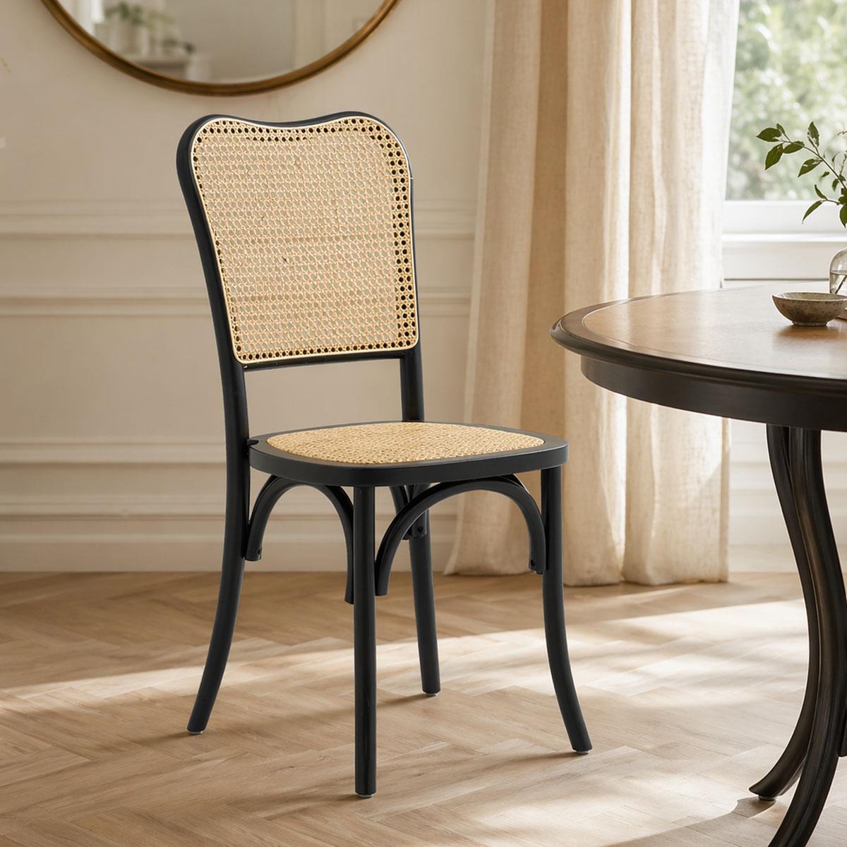 Καρέκλα Zozele φυσικό rattan pe-μαύρο toon wood 45x51x88εκ