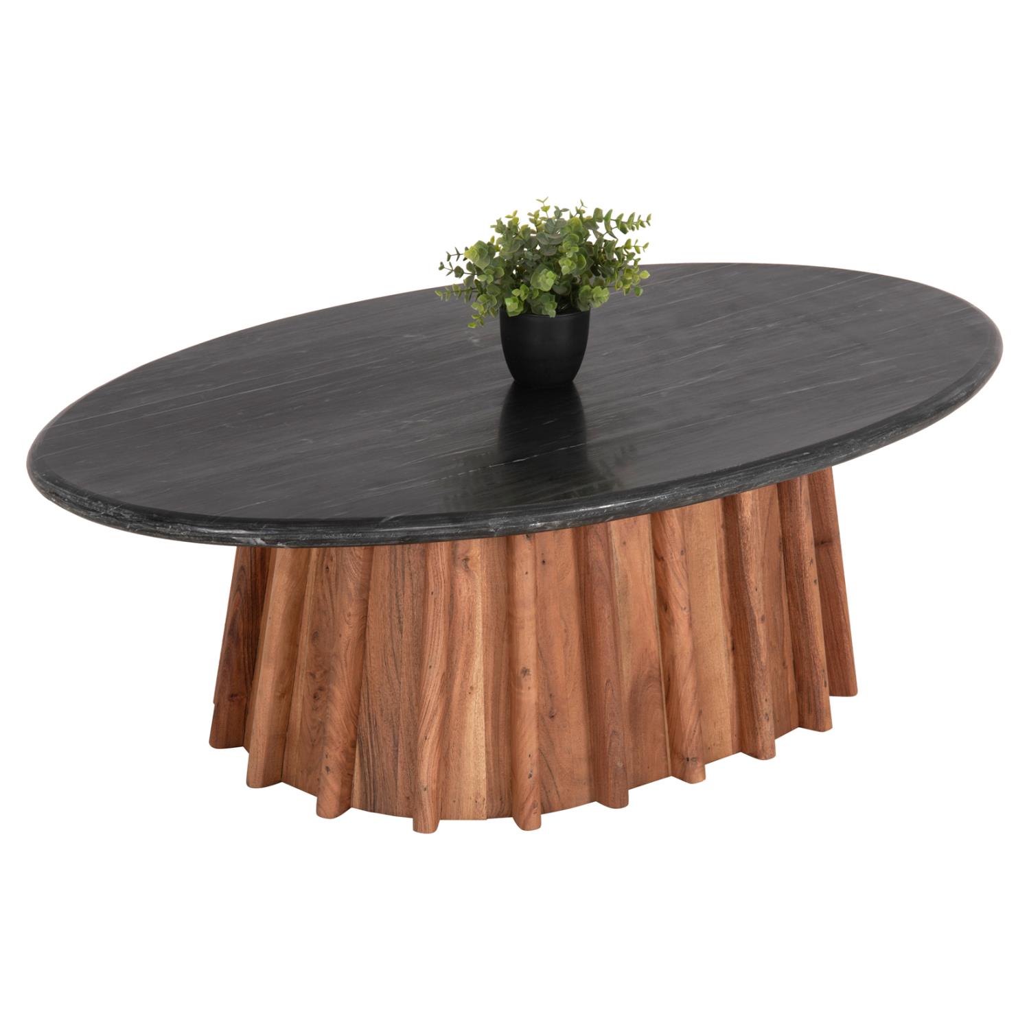 Τραπεζάκι σαλονιού DRAXX C9934 Οβάλ Μασίφ Ξύλο Ακακίας και Μαύρο Μάρμαρο 120x70x38Υεκ.