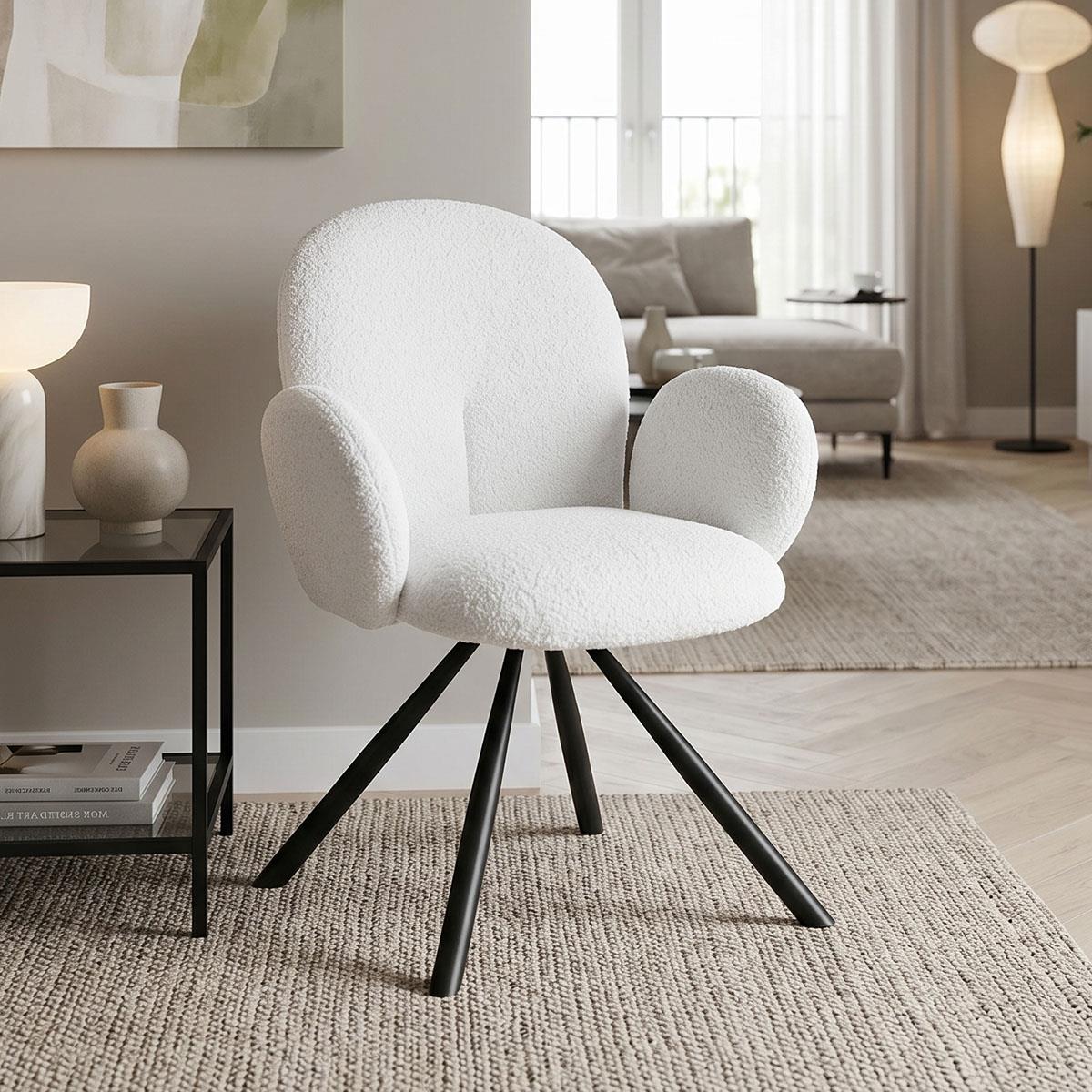 Καρέκλα - Πολυθρόνα Garzele Inart λευκό μπουκλέ ύφασμα-πόδι μαύρο μέταλλο 68x66x82.5εκ