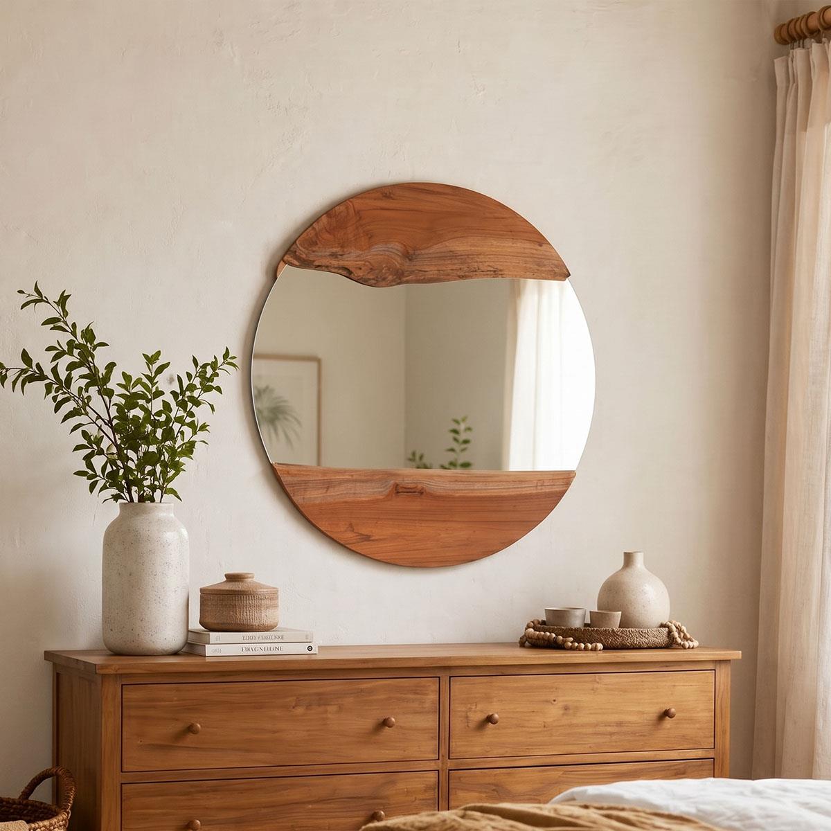 Καθρέπτης Alkmen teak ξύλο σε φυσική απόχρωση Φ60x4εκ