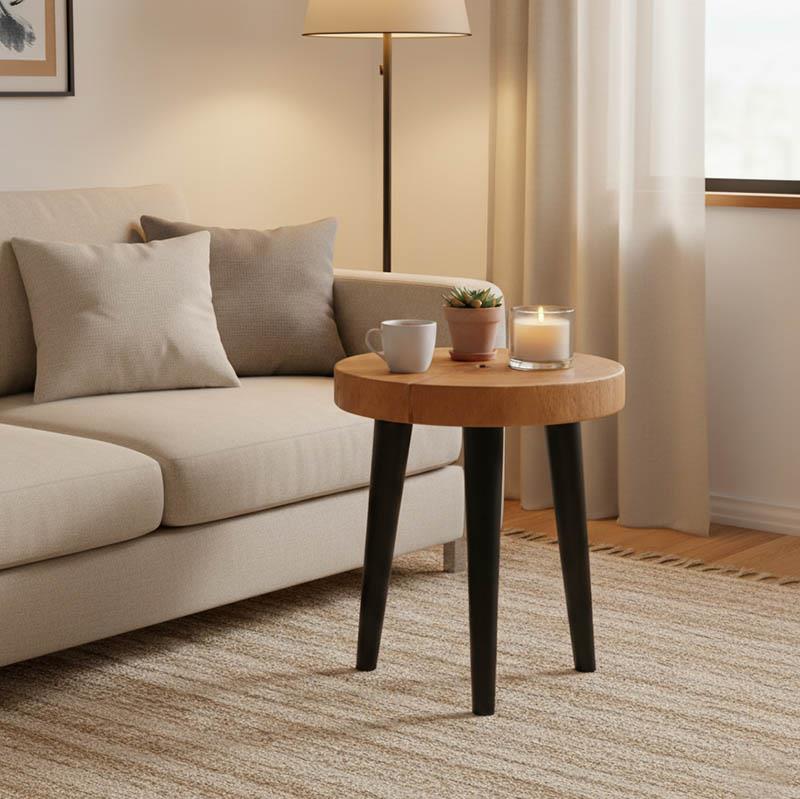 Βοηθητικό τραπέζι Labous suar ξύλο σε φυσική-μαύρη απόχρωση Φ35x45εκ