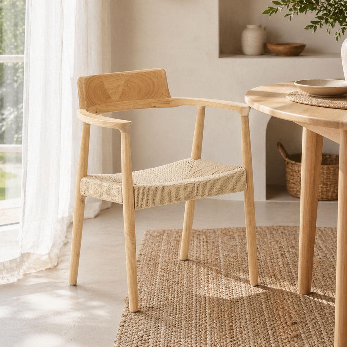 Καρέκλα - Πολυθρόνα Jojene rubberwood και σχοινί σε φυσική απόχρωση 58x54x79εκ