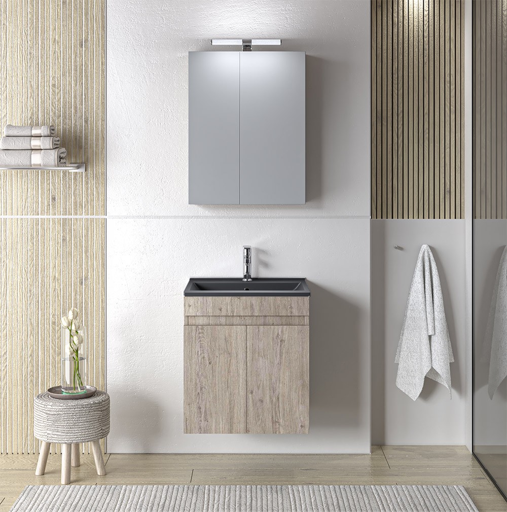 Σετ Έπιπλο Μπάνιου OMEGA 50 Beige Oak με Μαύρο Νιπτήρα