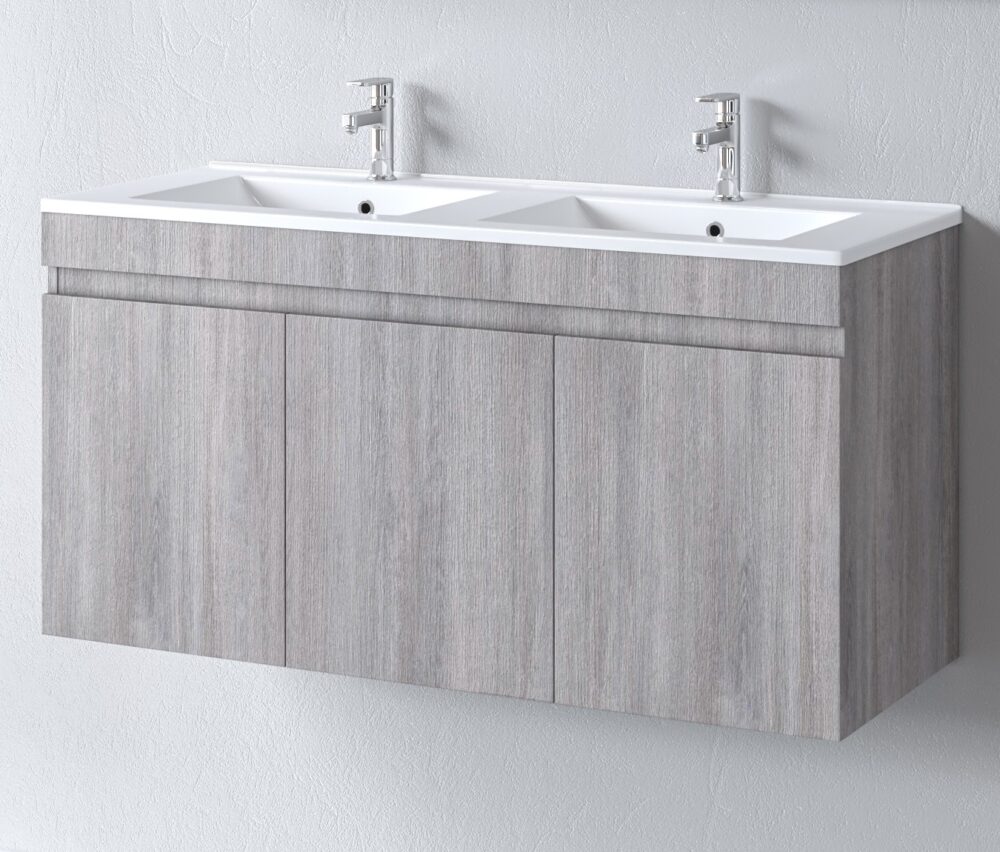 Πάγκος μπάνιου με Διπλό Νιπτήρα OMEGA 120 Grey Oak 120x46x60 εκ. Πάγκος μπάνιου με Διπλό Νιπτήρα OMEGA 120 Grey Oak 120x46x60 εκ.