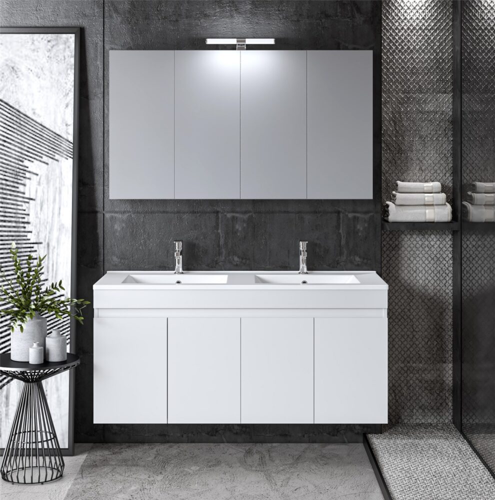 Σετ Έπιπλο Μπάνιου OMEGA 120 Λευκό Γυαλιστερό με Διπλό Νιπτήρα