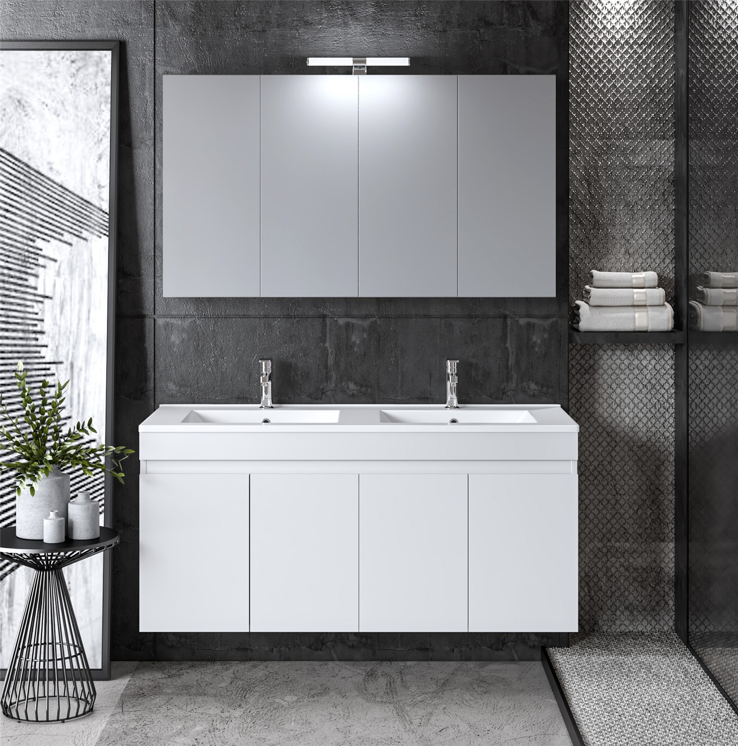 Σετ Έπιπλο Μπάνιου OMEGA 120 Λευκό Γυαλιστερό με Διπλό Νιπτήρα