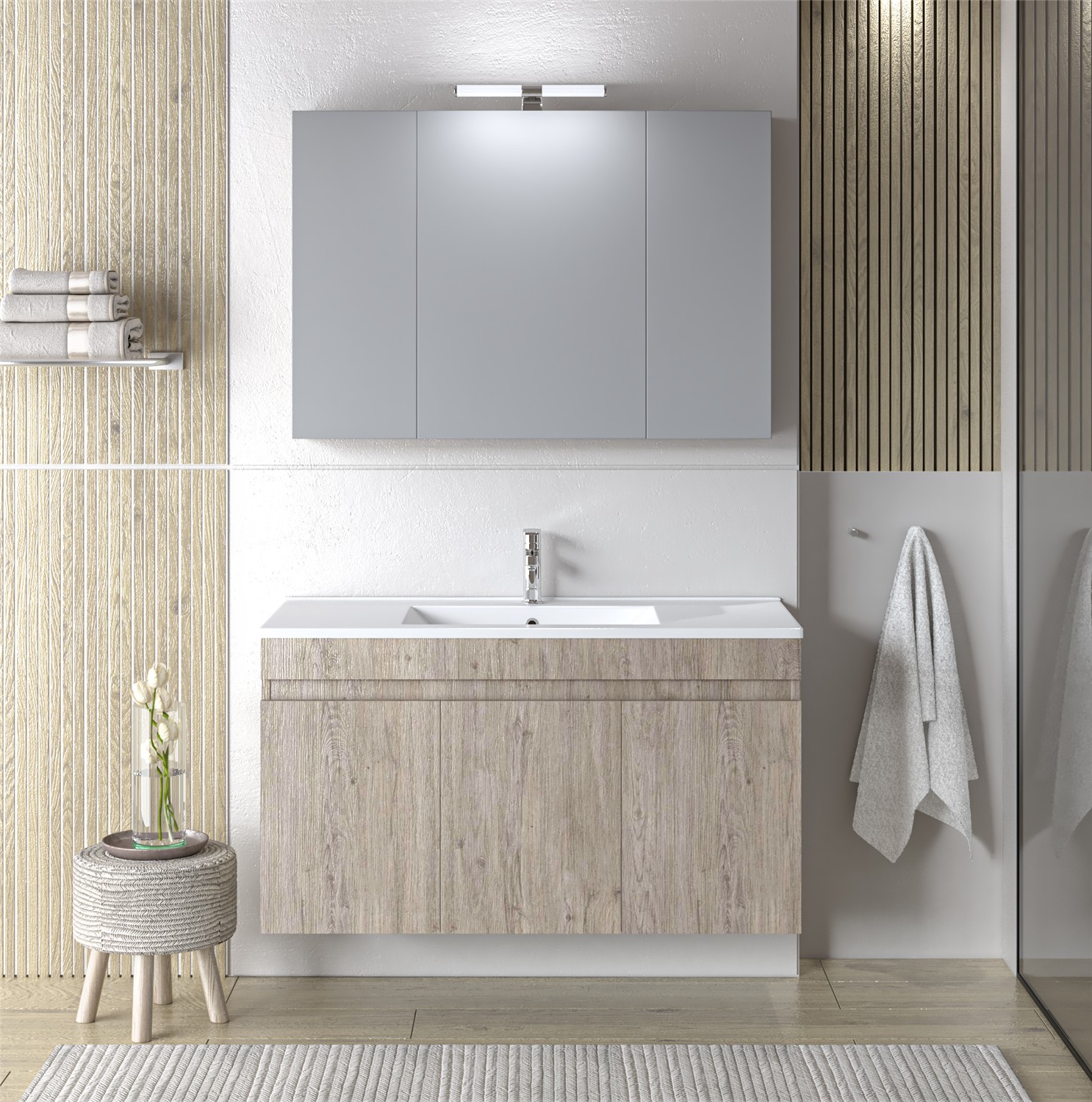 Σετ Έπιπλο Μπάνιου OMEGA 120 Beige oak με 1 Γούρνα