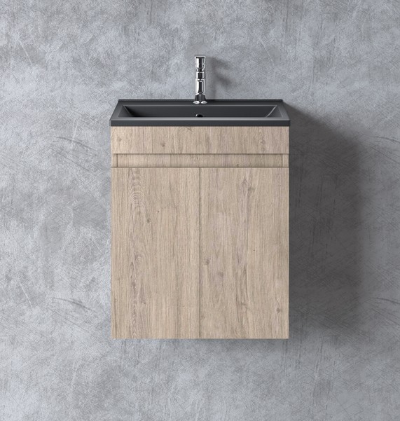 Πάγκος μπάνιου με Μαύρο Νιπτήρα OMEGA 50 Beige Oak 47x44x60 εκ.