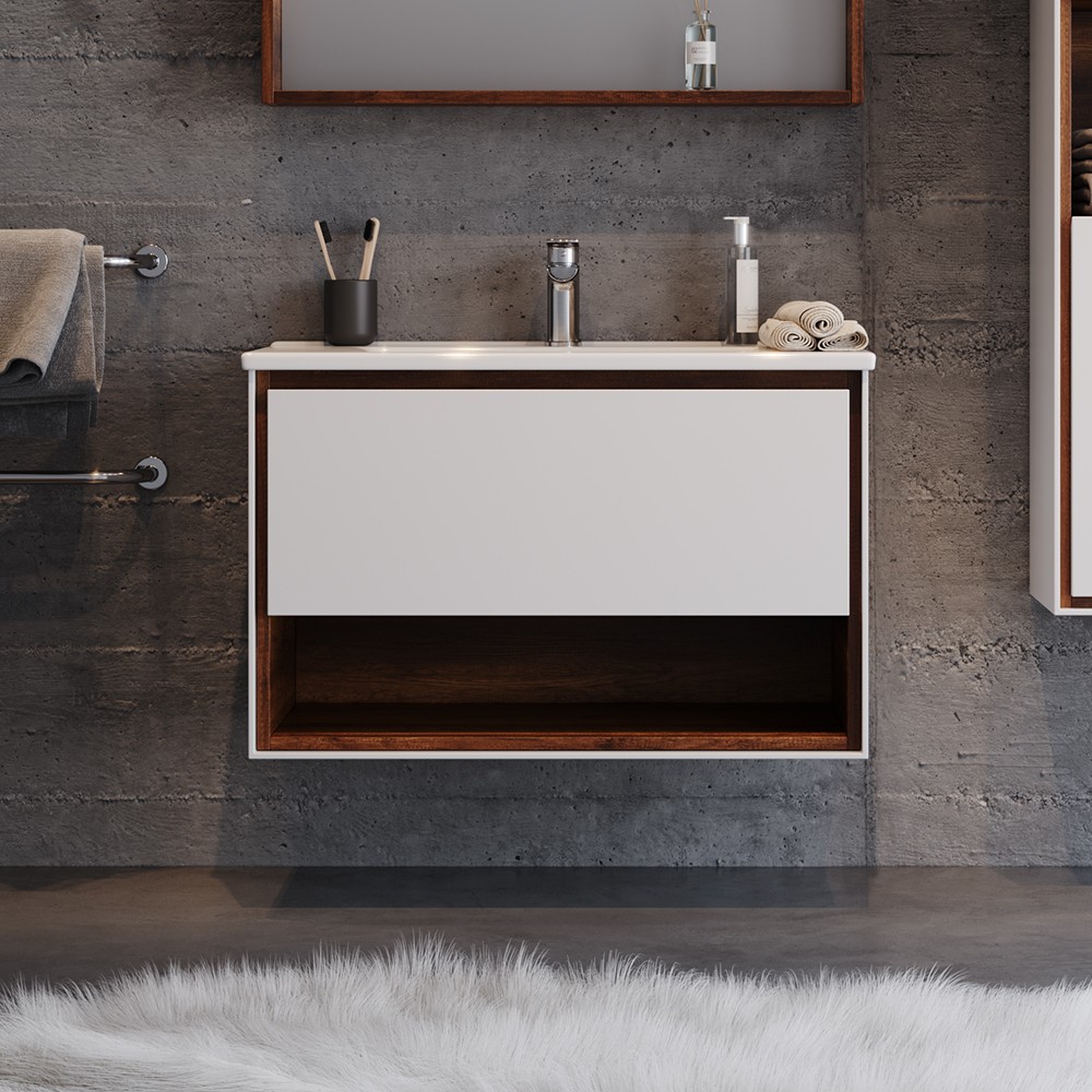 Πάγκος μπάνιου με Νιπτήρα NEW LUNA 85 Λευκό 85x45.5x63 εκ.