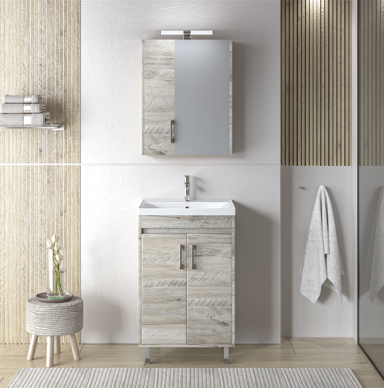 Σετ Έπιπλο Μπάνιου SAVINA 55 Natural Oak Σετ Έπιπλο Μπάνιου SAVINA 55 Natural Oak