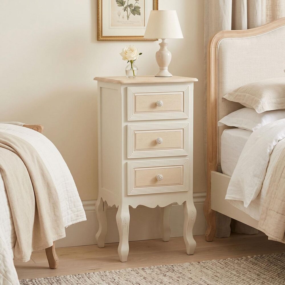 Κομοδίνο Joliene Inart mdf σε λευκή αντικέ-φυσική απόχρωση 40x34.5x82εκ