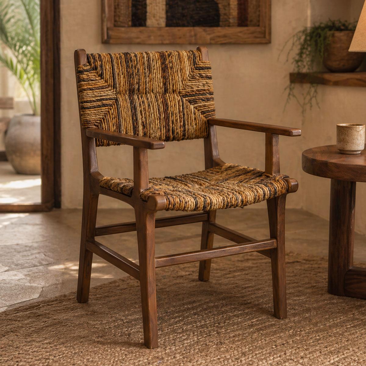 Πολυθρόνα Refane φυσικό teak ξύλο-banana σχοινί 55x60x85εκ