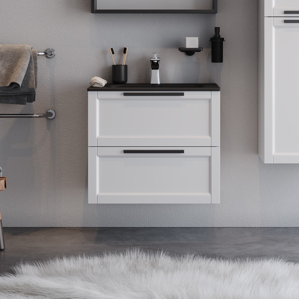 Πάγκος μπάνιου με Νιπτήρα LAGUNA 60 MDF Λευκό Λάκα 61x46.5x52 εκ.