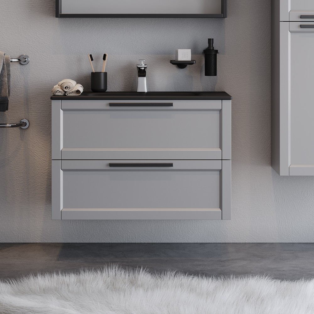Πάγκος μπάνιου με Νιπτήρα LAGUNA 80 MDF Γκρί Λάκα 81x46.5x52 εκ.