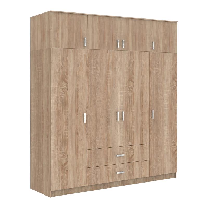 Ντουλάπα τετράφυλλη με συρτάρια Royal σε sonoma απόχρωση 200x58x230εκ