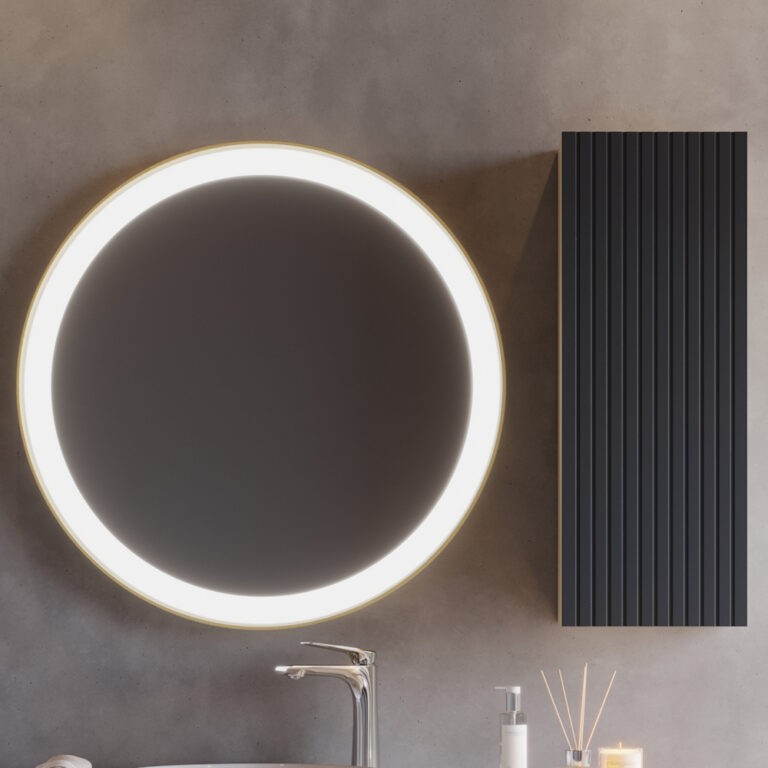 Σετ Καθρέπτης μπάνιου VIEN Στρόγγυλος LED Φ80 με Ντουλάπι Τοίχου Ανθρακί-Μπέζ 30 εκ.