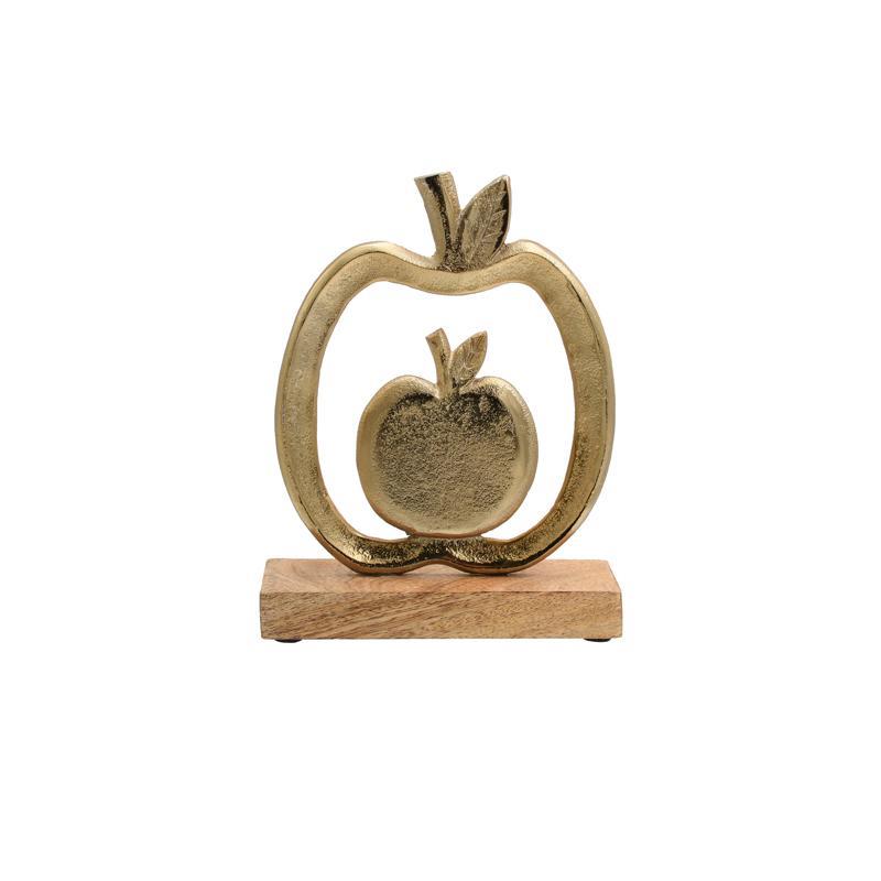 Διακοσμητικό Apple 2794 Fylliana Αλουμινίου με Ξύλινη Βάση Χρυσό χρώμα 15x5x20εκ